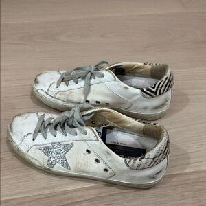 Golden Goose White Sneakers with Silver Star and Zebra Heel